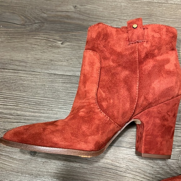 Sam Edelman Niomi Suede Western Booties In Red Paprika Size 6 - Picture 3 of 11
